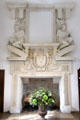Sculpted fireplace at end of Medici gallery on bridge at Chenonceau Chateau. Chenonceau, France.