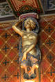 Dining room column carved with female figure at Cheverny Chateau. Cheverny, France.