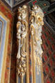 Dining room columns carved with grotesque figures at Cheverny Chateau. Cheverny, France.