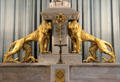 Details of lions on Joan of Arc statue by André Vermare from Lyon at Orleans Cathedral. France.