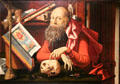St Jerome in his Oratory painting attrib. Marinus van Reymerswaele at Orleans Beaux Arts Museum. Orleans, France.