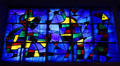 Detail of stained glass window designed by Joan Miró & executed by Charles Marq at Fondation Maeght. St Paul de Vence, France.