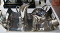 Silver tea & coffee pots plus tray by Aldo Cibic of Italy at Musées des Arts Décoratifs. Lyon, France.