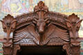 Door lintel with symbol of evangelist St Luke at Basilique Notre-Dame de Fourvière. Lyon, France.