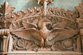 Door lintel with symbol of evangelist St John at Basilique Notre-Dame de Fourvière. Lyon, France.