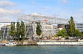 Gantry crane & 40 Quai Rambaud on Saône River. Lyon, France.