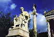 Statue of Socrates sits before Academy of Arts in Athens. Greece.