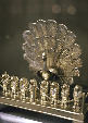 Chanukah Candelabrum in form of peacock & lions in Great Synagogue Museum, Budapest. Hungary.