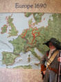 Map of European Protestant vs Catholic conflicts in 1690 as perspective for Battle of the Boyne in Ireland at Battle of the Boyne museum. Ireland.