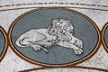 Entrance hall mosaic floor for star sign of lion at National Museum of Ireland Archaeology. Dublin, Ireland.