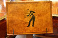 Art deco music stand with inlaid pianist by Robert Lutyens in music room at Russborough House. Ireland.