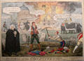 Funeral of the Constitution cartoon by Isaac Cruikshank reflects worry about impact on Church of England of Catholic Emancipation Act resulting from pressure by 'Liberator' Daniel O'Connell at Old Trinity Library. Dublin, Ireland.