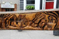 Vikings start raiding monasteries in detail of Viking sword sculpture by John Hayes near Reginald's Tower. Waterford, Ireland.