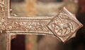 Winged bull of Evangelist Luke on Waterford altar cross at Museum of Treasures. Waterford, Ireland.