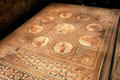 Polychrome mosaic tile floor with theme of nine Muses known to Roman world from a Gallo-Roman villa in Vichten at National Museum of History & Art. Luxembourg, Luxembourg.