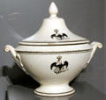 Glazed fine earthenware soup tureen decorated with imperial eagle made by Boch at Septfontaines-lez-Luxembourg at National Museum of History & Art. Luxembourg, Luxembourg.