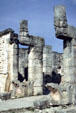 Two large stone serpents guard Temple of Warriors at Chichén Itzá. Mexico.