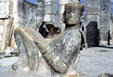 Chac-mool in Temple of Warriors has bowl on tummy to hold sacrificed body parts at Chichén Itzá. Mexico.