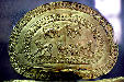 Lion detail of Etruscan gold Fibula from Cerveteri Regolini-Galassi tomb , Vatican Museum. Vatican City.
