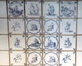 Blue printed fireplace tiles in royal apartments at Edinburgh Castle. Edinburgh, Scotland.