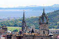 Spires of former Tron Kirk & St Giles on Royal Mile from Edinburgh Castle. Edinburgh, Scotland.