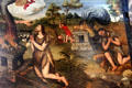 Painted ceiling panel shows Cain & Abel from Dean House Edinburgh building at John Knox House. Edinburgh, Scotland.