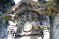 Doorway pediment with coat of arms at Holyrood Abbey. Edinburgh, Scotland.