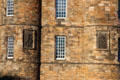 Carved royal arms on James V & Mary Queen of Scots tower at Holyrood Palace. Edinburgh, Scotland.