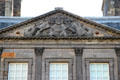 Royal arms in pediment of central courtyard at Holyrood Palace. Edinburgh, Scotland.