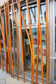 Random staves form screen at Scottish Parliament. Edinburgh, Scotland.