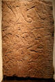 Deer hunt stone relief carving from Scoonie, Scotland at National Museum of Scotland. Edinburgh, Scotland.
