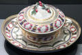 Porcelain covered bowl on plate from Sèvres, France at National Museum of Scotland. Edinburgh, Scotland.