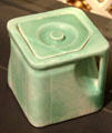 Earthenware cube teapot made to stack on ocean liners by George Clews & Co. of Tunstall, England at National Museum of Scotland. Edinburgh, Scotland.