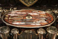 Details of travelling service which belonged to Pauline Borghese, sister of Emperor Napoleon with more than 100 silver gilt item by Martin-Guillaume Biennais of Paris at National Museum of Scotland. Edinburgh, Scotland.