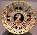 Vienna International Exhibition maiolica plate by Ginori Factory of Doccia, Italy at National Museum of Scotland. Edinburgh, Scotland.