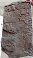 Pictish stone carved with horsemen & typical double disk symbol at National Museum of Scotland. Edinburgh, Scotland.