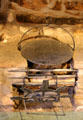 Scottish antique hanging iron girdle for bannock bread at Provand's Lordship. Glasgow, Scotland.