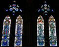 Modern stained glass in Glasgow Cathedral. Glasgow, Scotland.