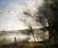 Distant View of Corbeil from Behind Trees: Morning painting by Jean-Baptiste-Camille Corot at Hunterian Art Gallery. Glasgow, Scotland.