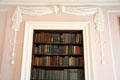 Georgian stucco decoration around bookshelf in business room at Pollok House. Glasgow, Scotland.