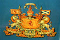 Caledonian Railway Company shield on locomotive no. 123 by Neilson & Co. of Glasgow at Riverside Museum. Glasgow, Scotland.