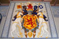 Royal crest over fireplace in King's Outer Hall recreated in Palace of Stirling Castle. Stirling, Scotland.