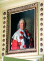 Portrait of Lord Drummore, family cousin & close neighbor, painted by Allan Ramsay & surrounded by shell motif of the house in Chinese sitting room at Newhailes. Musselburgh, Scotland.