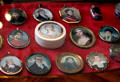 Miniature portrait display in withdrawing room at Lauriston Castle. Edinburgh, Scotland.