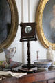 Pitcher & basin beside shaving mirror in dressing room at Traquair House. Scotland.