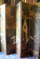Screen painted with country scene in dining room at Glamis Castle. Angus, Scotland.