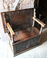 Bench table where table top moves to become backrest of bench in crypt at Glamis Castle. Angus, Scotland.