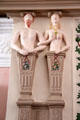 Great hall fireplace sculpted figures on columns at Glamis Castle. Angus, Scotland.
