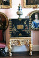 Chinese lacquer chest on carved stand in great hall at Glamis Castle. Angus, Scotland.
