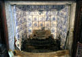 Fireplace delft tiles in royal sitting area at Glamis Castle. Angus, Scotland